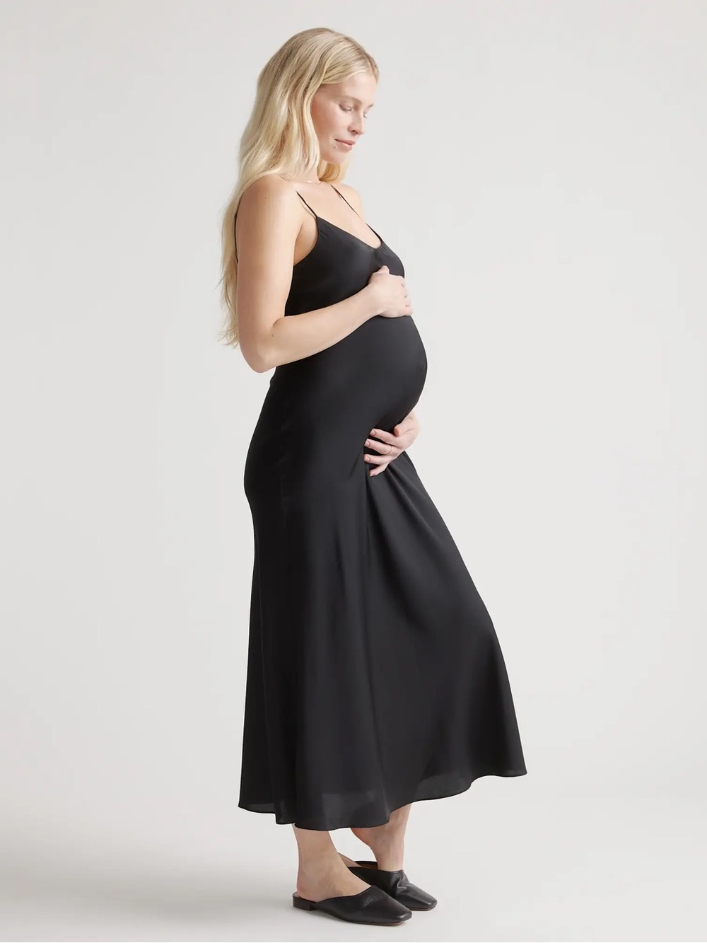 Quince Maternity Stretch Silk Slip Dress Washable NWT